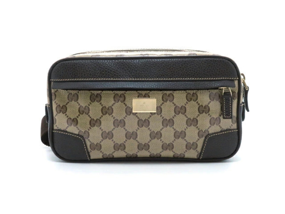 Gucci Waist Belt Crossbody bag canvas embossed Beige Cream brown